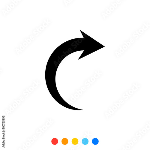 Black curved arrow, Icon, Vector, Illustration.