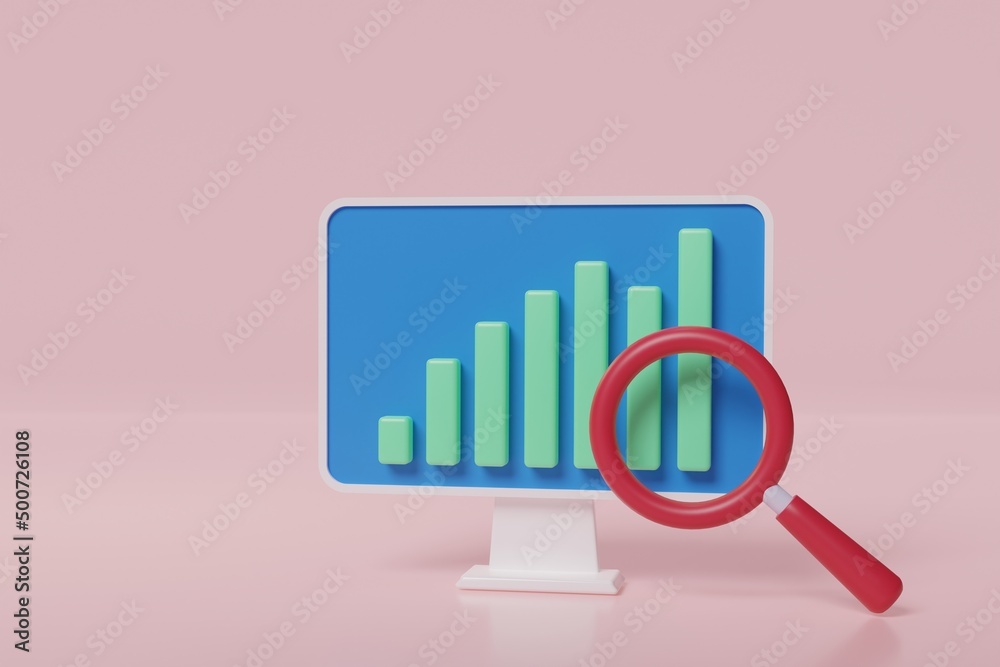 Business analytics and digital marketing concept. chart from the screen of digital tablet computer icon on pink background. 3D rendering illustration. Business analytics and digital marketing concept. chart from the screen of digital tablet computer icon on pink background. 3D rendering illustration.
