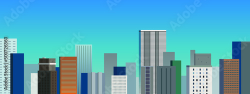City landscape with buildings skyscrapers and space for text horizontal banner and background web flat vector illustration