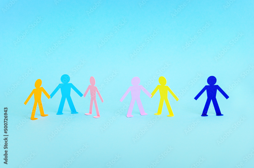 group of paper people silhouettes standing in rows, concept of different types and diversity in relationships group of paper people silhouettes standing in rows, concept of different types and diversity in relationships