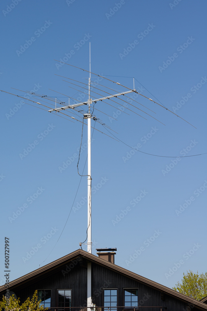 Big amateur radio antenna on pointed roof Big amateur radio antenna on pointed roof