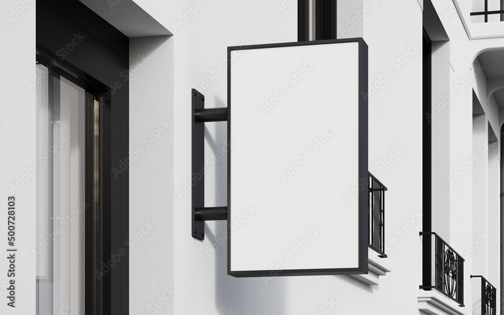 Blank rectangle signboard mockup exterior scene. 3d rendering image for graphic template. Blank rectangle signboard mockup exterior scene. 3d rendering image for graphic template.