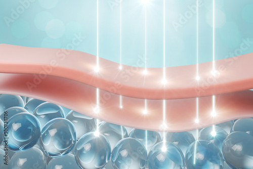 3d illustration of Laser or Serum through the skin layer, Skin Repair, Cosmetic Skin Care Concept. photo