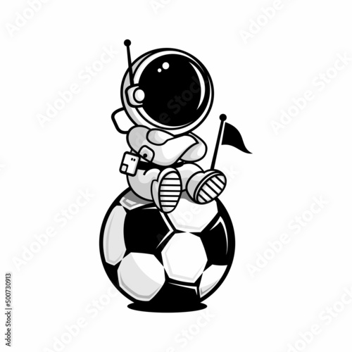 vector illustration of astronaut sitting on a soccer ball