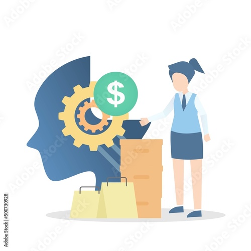 Neuromarketing communication psychology market research with  people brain strategy and analyzing customer insight behavior and Emotional response to selling products ,Vector illustration.