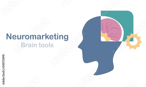 Neuromarketing communication psychology market research with  people brain strategy and analyzing customer insight behavior and Emotional response to selling products ,Vector illustration.