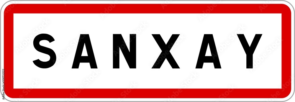 Panneau entrée ville agglomération Sanxay / Town entrance sign Sanxay