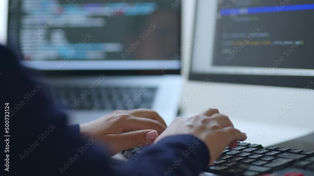 Closeup hand of developer programmer, soffware engineer, IT support, typing on computer keyboard