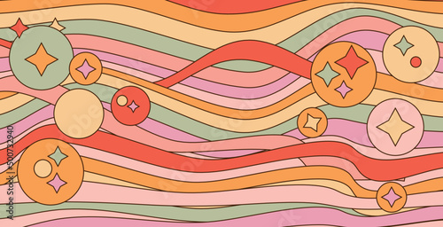 Psychedelic background with wavy lines and circles.
Retro color backdrop.
