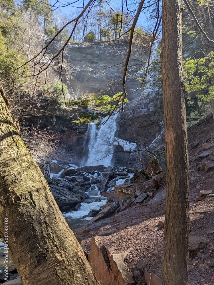 Fototapeta premium Overview of the Catskills Falls in Haines Falls, NY - April 2022