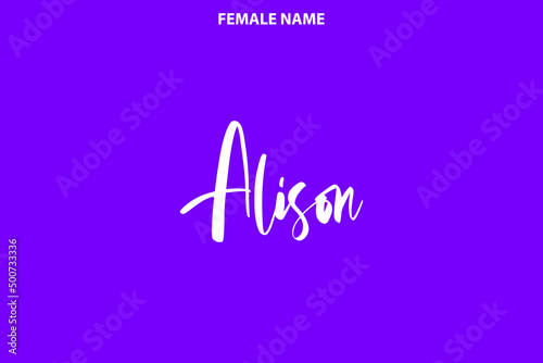 Calligraphy Text Girl Female Name Alison  on Purple Background photo