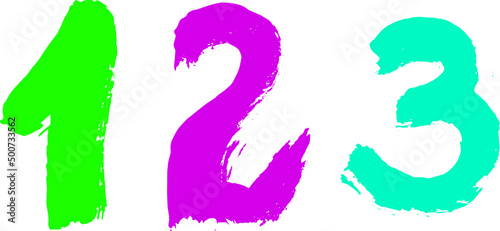 Numbers one two three gouache