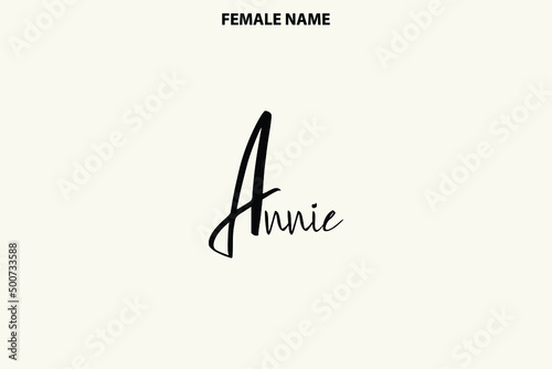 Cursive Text Lettering Girl Name  Annie on Light Yellow Background photo
