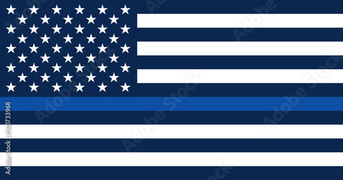 American flag with blue line - police support symbol, Thin blue line