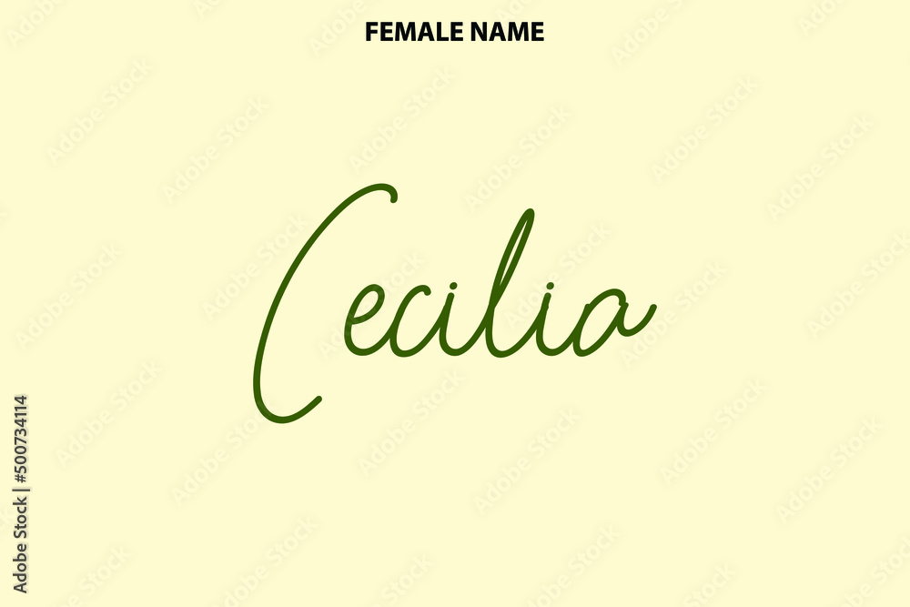 Calligraphy Text Girl Female Name Cecilia on Light Yellow Background Calligraphy Text Girl Female Name Cecilia on Light Yellow Background