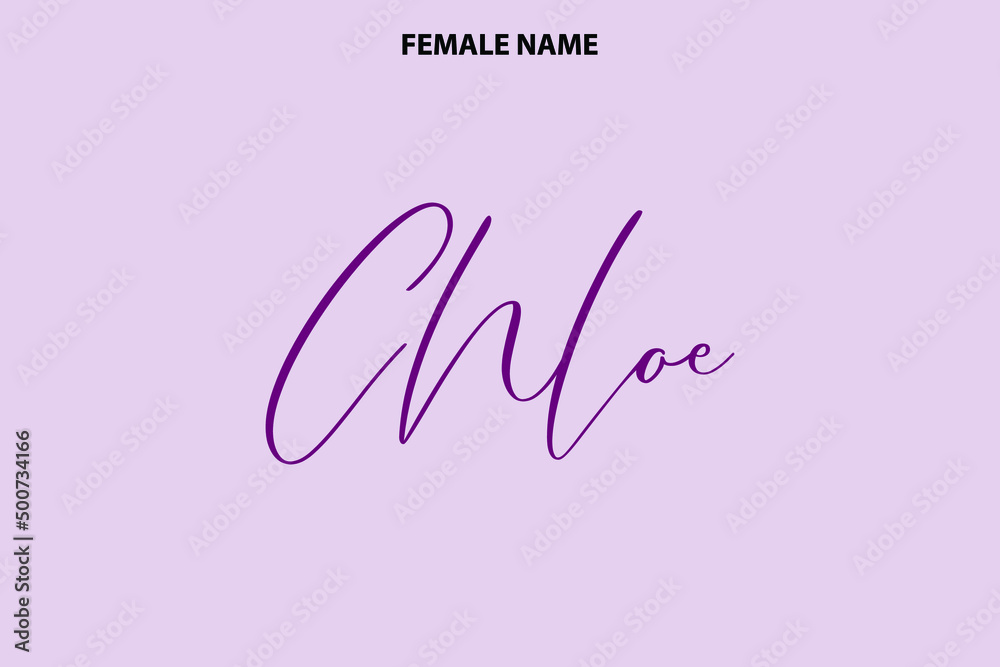 Cursive Text Lettering Girl Name  Chloe on Purple Background