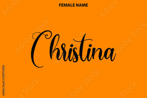 Cursive Text Lettering Girl Name Christina on Yellow Background photo
