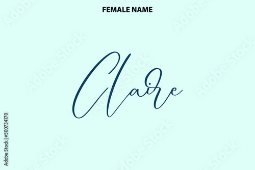Claire Girl's Name Elegant Vector Text Lettering Series on Cyan Background