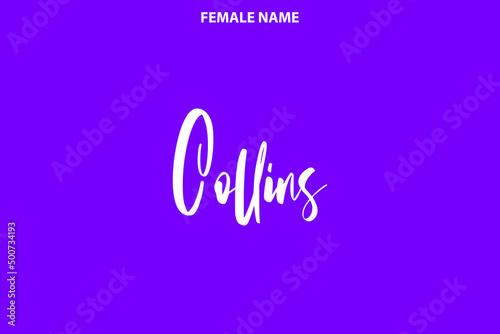 Cursive Text Lettering Girl Name Design Collins on Purple Background