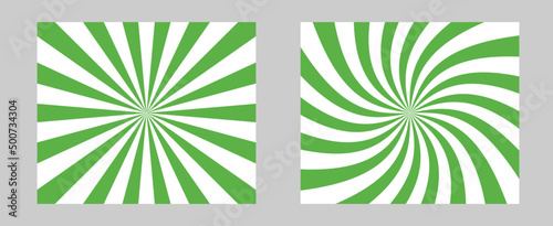 Solar explosion Sun Burst Effect. Vector Sunburst wallpaper. Green color burst set of 2 sun rays background. Circus background, abstract pattern with colorful rays, banner element for show, fair.