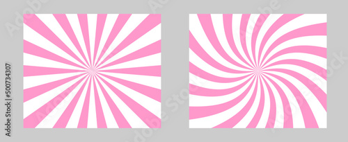 Solar explosion Sun Burst Effect. Vector Sunburst wallpaper. Candy rose color burst set of 2 sun rays background. Circus background, abstract pattern with colorful rays, banner element for show, fair.
