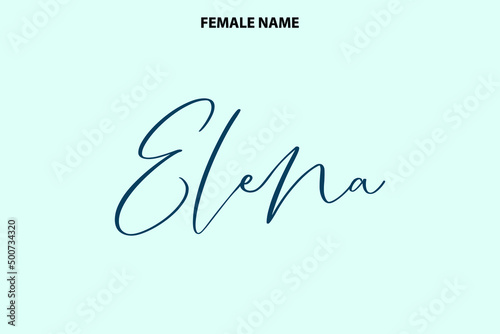 Women's Name Elena Text Calligraphy on Cyan Background