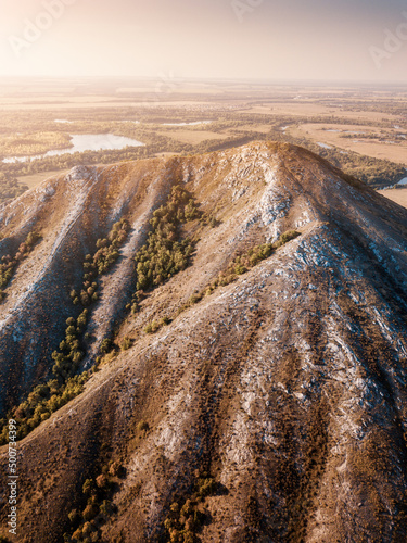 Aerial view of Mount Shikhan Yuraktau - an ancient coral reef and a deposit of sodium carbon dioxide and a popular tourist destination photo