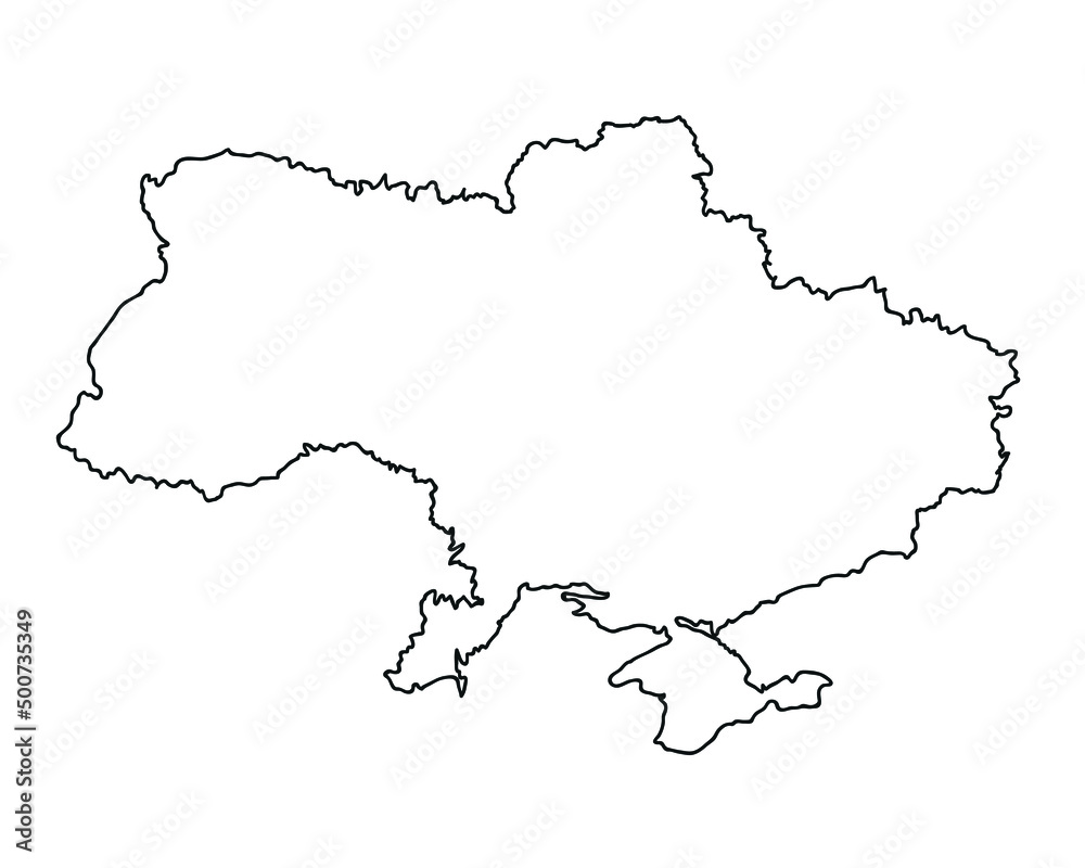 Vector map state of Ukraine. Simple hand made line drawing map. Black outline on a white background.