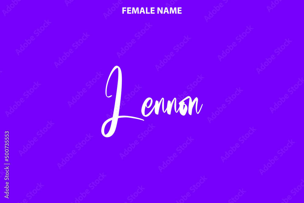 Calligraphy Text Girl Female Name Lennon on Purple Background Calligraphy Text Girl Female Name Lennon on Purple Background
