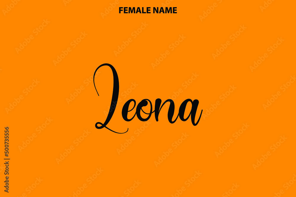 Calligraphy Text Girl Female Name Leona on Yellow Background