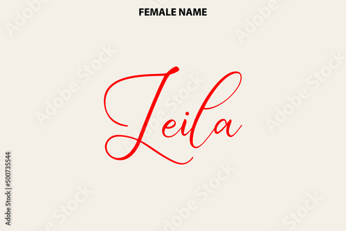 Girl Name Alphabetical Text  Leila on Light Yellow Background photo