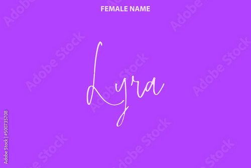 Typography Text Design Given Girl Name  Lyra on Purple Background