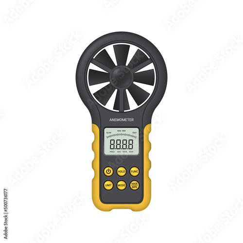 Digital anemometer isolated on white. Wind speed measuring device. Vector illustration. photo