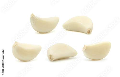 Garlic cloves on white. Set.	

