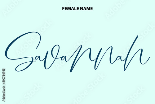 Typography Personal Female Names Savannah on Cyan Background
