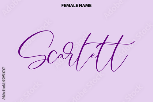 Calligraphy Text Girl Female Name
 Scarlett on Light Purple Background photo