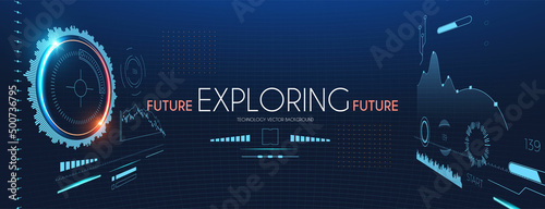 Sci fi user interface. Futuristic background with radar, techno screen elements and light effects.