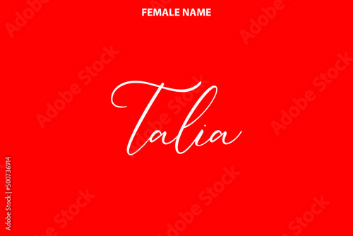 Typographic Spelling of The Girl Name Talia on Red Background