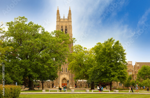 Fotobehang Students walking in front of Duke University Chapel on campus of Duke University in Durham, North Carolina, Duke is a private top ranked research university in NC
