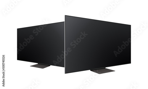 Modern Wide TV Mockups, Side Perspective View, Isolated on White Background. Vector Illustration