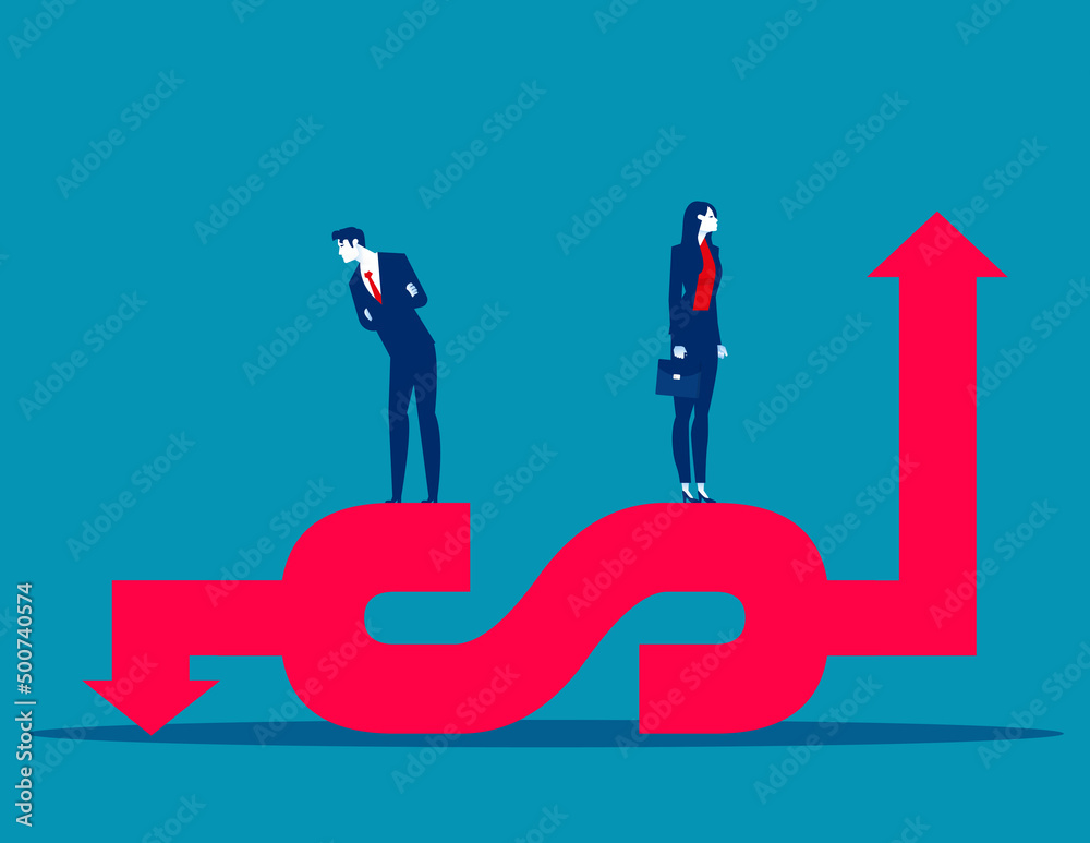 Obraz premium Recession and uptrend dollar sign. Business vector illustration