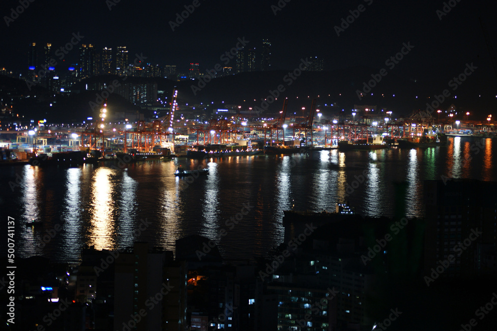 The night view of the  Busan, a port city in South Korea