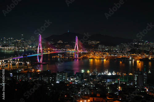 The night view of the bridge in Busan, a port city in South Korea © hyungmin