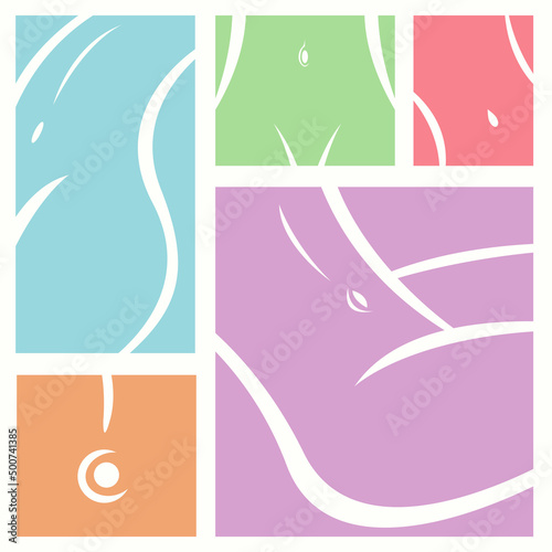 Sexy Body Shape And Navel Line Art - Vector