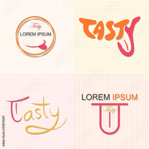 Tasty Yummy And Tongue Logo Set - Vector