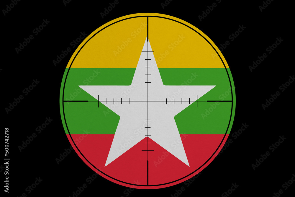 Sniper sight. Conceptual graphics in colors of national flag. Myanmar