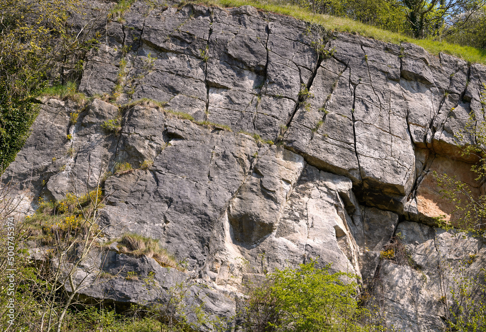 Quarry rock face with fault lines