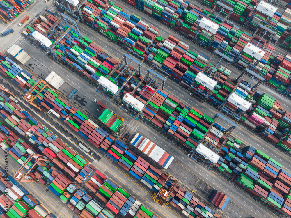 Top down view of Hong Kong cargo terminal port