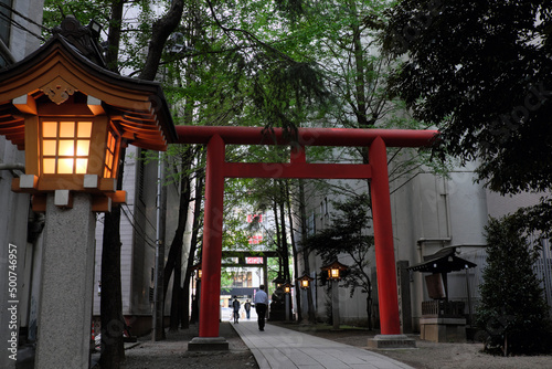 灯籠が灯った花園神社の参道（東京都新宿区）The approach to Hanazono-jinjya Shrine with lanterns (2022, Shinjuku-ku, Tokyo)