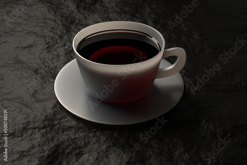 Cup with tea on a black background. 3D render.